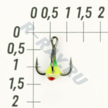 Крючки ''Тройник ''Капля'' №14, цвет 37 зелено-желто-люминисцентный+красный страз, VD-092C (BN)'', 1