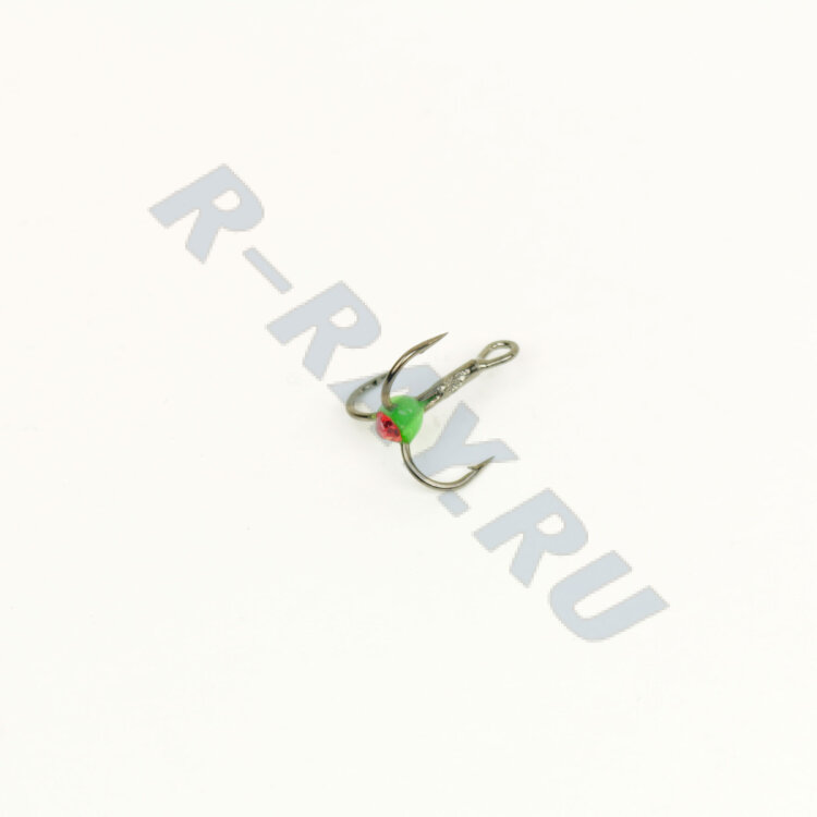 Крючки ''Тройник ''Капля'' № 8, цвет 20 зеленый+красный страз, VD-092C (BN)'', 10 шт/уп